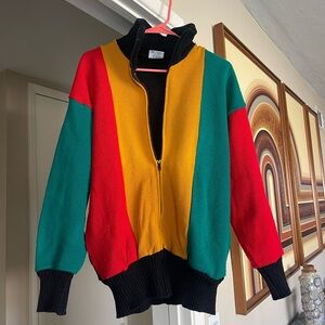 Vintage 80s 90s color block turtleneck zip up sweater